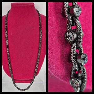 Rope Necklace Rhinestone Studded Cable Chain Black Gunmetal Dookie Sparkly 17"